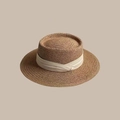 Close-up of natural straw weave texture and cream ribbon detail on wide brim sun hat - 55-58cm Adjustable / Yellow with White Ribbon