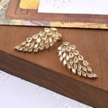 Exaggerated gold angel wing earrings with cubic zirconia on vintage wood steps - Wing Style (ZYN-DNE338G-1) / Gold (White Rhinestone)