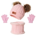 Pink toddler winter set with cable knit pompom hat, fleece scarf and matching gloves - Pink Jewelry Set