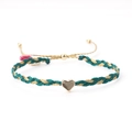 Adjustable dark green braided friendship bracelet with golden heart and red tassel accent - Dark Green and Gold (with Red Tassel)
