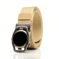 Cintura da uomo in tela di nylon beige con fibbia automatica in metallo grigio scuro - F152 Fibbia a Strisce Rosso Bianco Blu (Khaki)