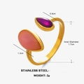 Adjustable gold stainless steel ring with teardrop-shaped pink and purple stones - Pink and Purple Ring