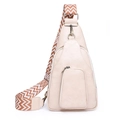 Detail of cream PU crossbody bag with geometric orange and white woven strap - Off White