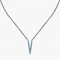 Collana minimalista a V in argento S925 con pietre preziose azzurre incastonate - Nero Vintage (Argento 925 Con Turchese Sintetico)