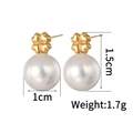 Golden clover stud earrings with round white pearl drop details, 1.5cm height - Clover Pearl Earrings (JZE833-A)