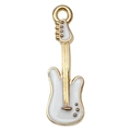 DIY white and gold electric guitar charm accessory with elegant enamel finish - Guitar 27x9mm