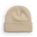 Classic light beige cuffed knit beanie with fine texture and warm elastic design - One Size / Beige Khaki