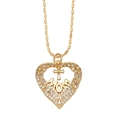 Golden heart pendant necklace with MOM lettering and cross, featuring sparkling zircons - Style D (Heart Cross MOM) / Gold
