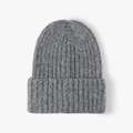 Thick ribbed knit beanie in dark grey wool blend with a classic cuffed design - Dark Gray