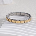 Italian charm bracelet in stainless steel featuring gold daisy flower embossed links - Two-tone Daisy (BD-109)