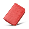 Red crocodile texture card holder wallet with golden zipper and accordion style - Red Crocodile Pattern