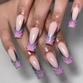Extra long pink and grey gradient press-on nails with 3D ripple texture and glossy finish - 3D Wave Gradient Style (SGCY-491) - Glue Type