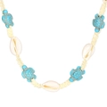 Bohemian woven rope necklace with turquoise turtle beads and natural shells - Sea Turtle (N-240)