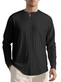 Chemise Henley noire à manches longues pour homme en lin avec plis verticaux et boutons - S / Noir