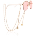 Pilotensonnenbrille mit rosa Gläsern, Goldrahmen und Deko-Kette mit Smiley-Anhängern - 4#-Smiley Medaillen Stil