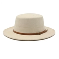 Chapeau classique en laine beige à bord large avec ruban en cuir marron - M (56-58cm) / Poche zippée