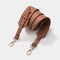Caramel brown pebbled leather bag strap with gold buckle and white contrast stitching - Gold Buckle / Pink