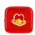 Detail of red chenille makeup bag featuring festive Christmas bell embroidery patch - Red (Christmas Bell)