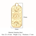 Goldener rechteckiger Edelstahl-Anhänger mit gravierten Augen-, Mond- und Sternmotiven - Edelstahl / Goldenes Rechteckiges Stern Mond Auge