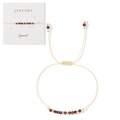 Handmade January birthstone bracelet with red garnet beads and beige woven cord - January-Garnet (Card Pack)