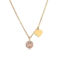Detail of gold chain necklace with pink marble bead and polished heart pendant charms - 10MM Bead / Gold - Pink Zebra