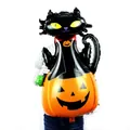 Mini Halloween balloon featuring a black cat and pumpkin design in orange and black - Large Pumpkin Black Cat