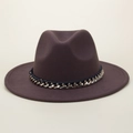 Classic dark brown wool fedora hat featuring a decorative silver metal chain band - M (56-58cm) / Coffee