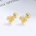 925 silver golden maple leaf earrings with screw-back ball and textured vein detail - 925 Silver / Gold