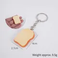 Mini realistic toasted bread keychain in PVC material with silver metal ring, 4cm x 2.7cm - 4cm Toast Slice with Keychain