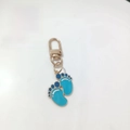Cute golden metal keychain with blue enamel baby footprint charms for DIY crafts - Style F / Blue