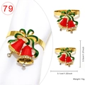 Golden Christmas napkin ring featuring red enamel bells, green bow and sparkling rhinestones - Bell Wreath Style 79