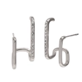 Asymmetric double-layer silver earrings with white zircon in 18K gold-plated steel - Steel