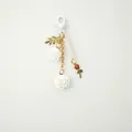 Handmade white resin rose keychain with gold leaf, pearls, and heart clasp detail - White (A583)
