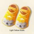 Light yellow baby floor socks with koala cartoon pattern and elastic strap support - Yellow Koala