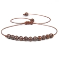 Adjustable 4mm natural stone beaded bracelet with woven brown cord and spotted textures - Brown Agate/FD8453