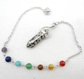 Regenboog kralenketting met zeshoekige Dalmatische jaspis kristalpunt hanger - B35-Regenboog Dalmatiërsteen