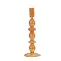 Elegant orange glass candle holder with ribbed beads design and round sturdy base - Orange Bead Style (A6)