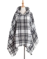 Mantella con cappuccio da donna a quadri bianchi e neri con eleganti frange sul bordo - Quadri Neri e Bianchi