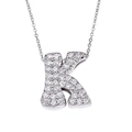 Silver cursive letter K pendant necklace with sparkling pave cubic zirconia crystals - Letter K / Silver