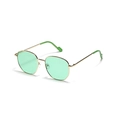 Chique zeshoekige zonnebril met lichtgroene glazen en een slank goudkleurig metalen frame - Gouden Frame Groen