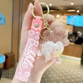 Pink creative oil-filled glowing turtle keychain with silicone strap and gold metal hook - Turtle Bubble Bead - White
