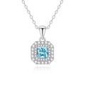 Classic 925 sterling silver necklace with a square sea blue zircon pendant for women - 925 Silver / Aqua