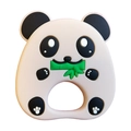 Close-up of a panda silicone baby teether with a green bamboo design and easy-grip hole - Panda Teether / Apricot