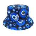 Close-up of cotton bucket hat with evil eye pattern and reinforced stitched brim - M (56-58cm) / Black