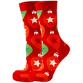 Red Christmas crew socks with festive green and orange bauble patterns and star prints - 37-44 / Red Christmas Light