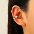 Elegant gold-tone ear cuff with white pearl inlay, minimalist crisscross design for women - Gold Pearl Style (wg-1431)