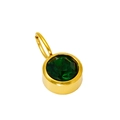 Gold stainless steel birthstone charm featuring a round faceted green zircon gemstone - May (ZA2171G)