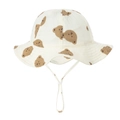 Detail of adjustable windproof strap and toggle on baby cotton gauze sun hat - 0-12 Months / Bear