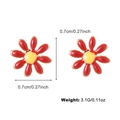 Colorful enamel flower stud earrings in red and yellow finish with metal borders - Red Daisy Stud Earrings(NCE07209)