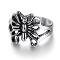Gotische vintage vlinderring met hol design in gepolijst zilver op witte achtergrond - Maat 5 / Vlinder Stijl (01507)